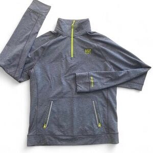 Abercrombie & Fitch Men's quarter Zip-Up Sweater in Gray and Neon Yellow XXL